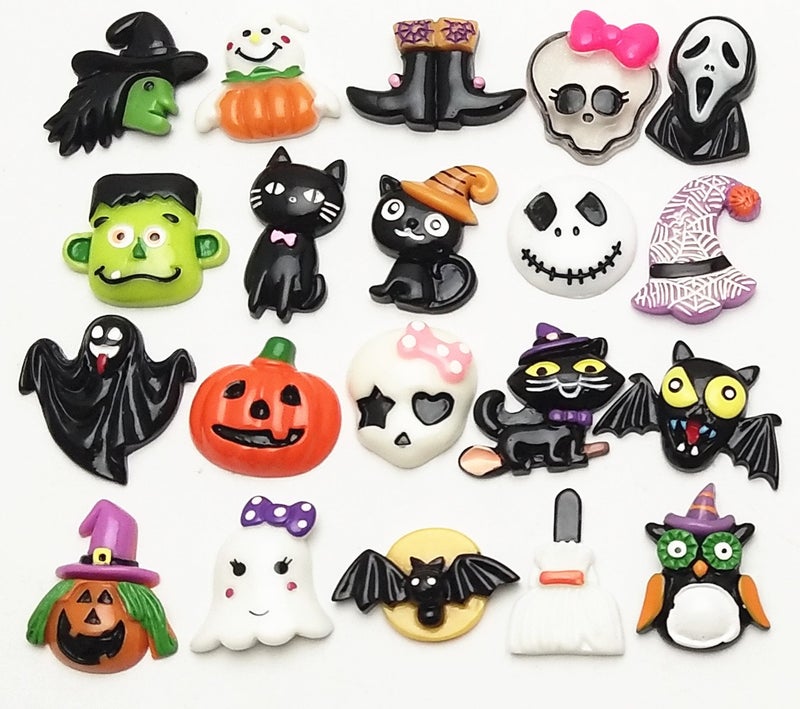 Dandan DIY 20/50/100pcs Mix Lots Halloween Pumpkin Skeleton Owl Bat Cat Resin Flatback Button Art Album Flatback Scrapbooking Embellishments DIY Decoration Scrapbooking Craft Accessory (20) - Image 3